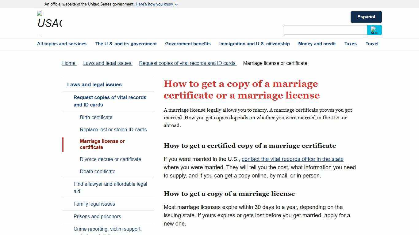 How to get a copy of a marriage certificate or a marriage license | USAGov